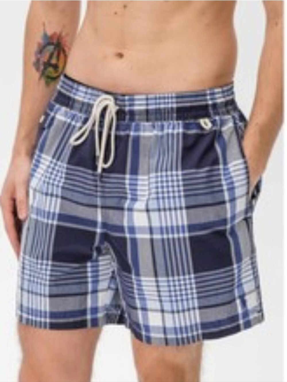 Polo by Ralph Lauren Men's Traveler Blue and White Plaid Swim Trunks - Size XL